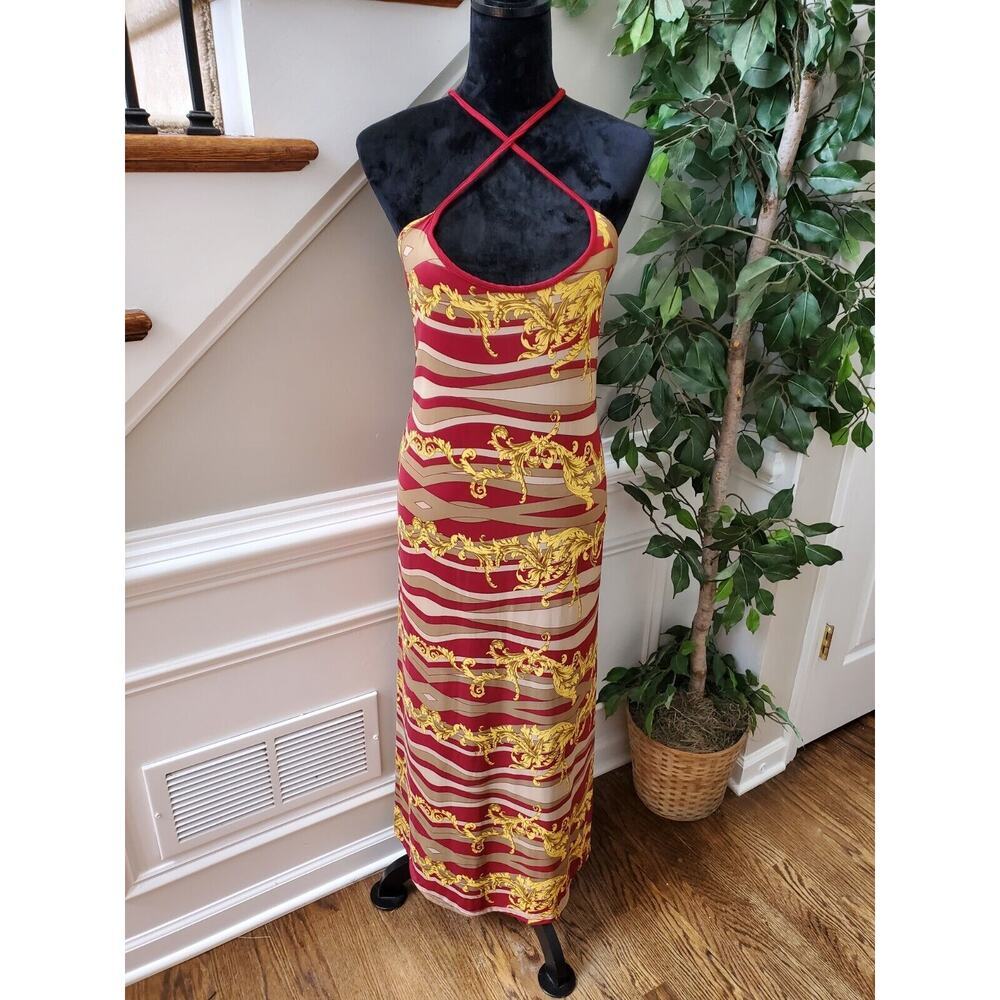 J Mode Women's Multicolor Rayon Halter Neck Casual Long Maxi Dress Size 1XL